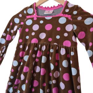 Hanna Andersson Brown Pink Dot Velour Dress Size 100 Cottagecore Retro Y2K Kids